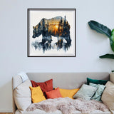 DIYCYCY Easy Paint by Numbers Kit for Adults Beginner,Forest Bear Paint by Number Canvas for Adults,Sunset Landscape DIY Acrylic Oil Number Painting for Adult Home Wall Decor 16x16in (Without Frame) DIYCYCY