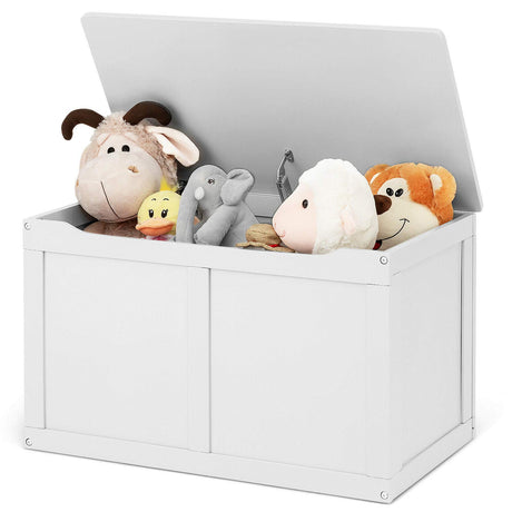 Costzon Kids Wooden Toy Box, Children Storage Chest & Bench with Flip Top Lid, Hinges, Wooden Toy Chest Storage Organizer Large Trunk for Kids Room Playroom Nursery (White) Costzon