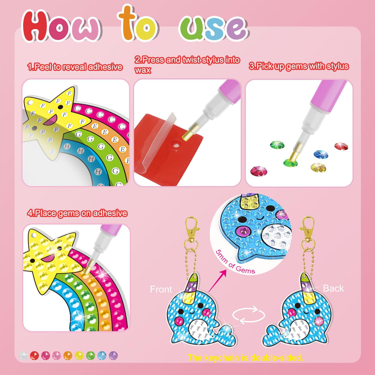 BANBBUR 16 Pcs Gem Art for Kids Age 4-8 8-12,Kids Crafts 5D Gem Diamond Art Kit with 5 Suncatchers/5 Keychains/6 Magical Stickers,Painting Art Crafts for Christmas BANBBUR