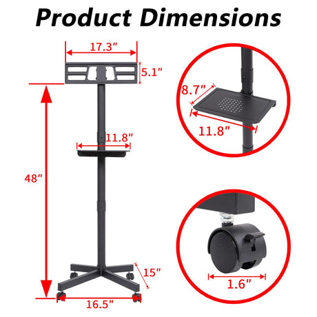 Tall Rolling TV Stand for 23-60 Inch TVs, Mobile TV Stand with Shelf and Wheels for Living Room Bedroom Office Outdoor, Portable Metal TV Cart with Adjustable Height, Heavy Duty Nahenduo