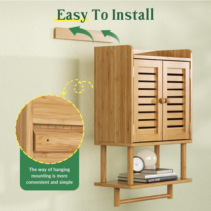 AmazerBath Bathroom Wall Cabinets, Bamboo Medicine Cabinets with Towel Bar, Wall Mounted Storage Cabinet with Adjustable Shelves, 2 Doors Over The Toilet Storage for Small Spaces,8.3x16.5x26. - WoodArtSupply