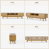 TOLEAD 70" TV Console, Mid Century Modern Media Console for 55/65/75 Inch TV, Low Profile TV Stand with Fluted Sliding Doors, Boho Light Wood Credenza for Living Room, Oak TOLEAD