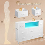 WLIVE White Dresser for Bedroom, TV Stand for Bedroom for 55 inch TV with Charging Station and LED Lights, Fabric Chest of Drawers with Open Shelves, 8 Drawers Dressers for Living Room, Closet WLIVE