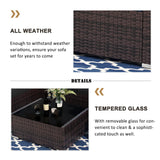 Vakollia 13 Pieces Patio Furniture Set with 44" Propane Gas Fire Pit Table, Outdoor Sectional Wicker Conversation Sofa Sets with Coffee Table Vakollia