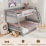 KOMFOTT Wood Twin Over Full Bunk Bed with Reversible Ladder, Wood Bunk Bed Frame with Slats Support & Safety Guardrails, Low Convertible Bunk Bed for Teens, Adults, No Box Spring Needed (Grey) KOMFOTT