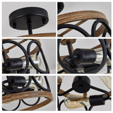 MEIXISUE Semi Flush Mount Modern Farmhouse Ceiling Light Fixtures,3-Lights Black and Retro Wood Finish,Drum Shade Rustic Light Fixtures for Entryway Hallway Foyer Kitchen Dining Room Bedroom MEIXISUE