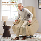 GarveeHome Power Lift Recliner Chair PU Leather with Massage for Elderly Ergonomic Lounge Chair Classic Single Sofa with 2 Cup Holders Side Pocket (Beige, 22" Seat Width + Cup Holder) GarveeHome