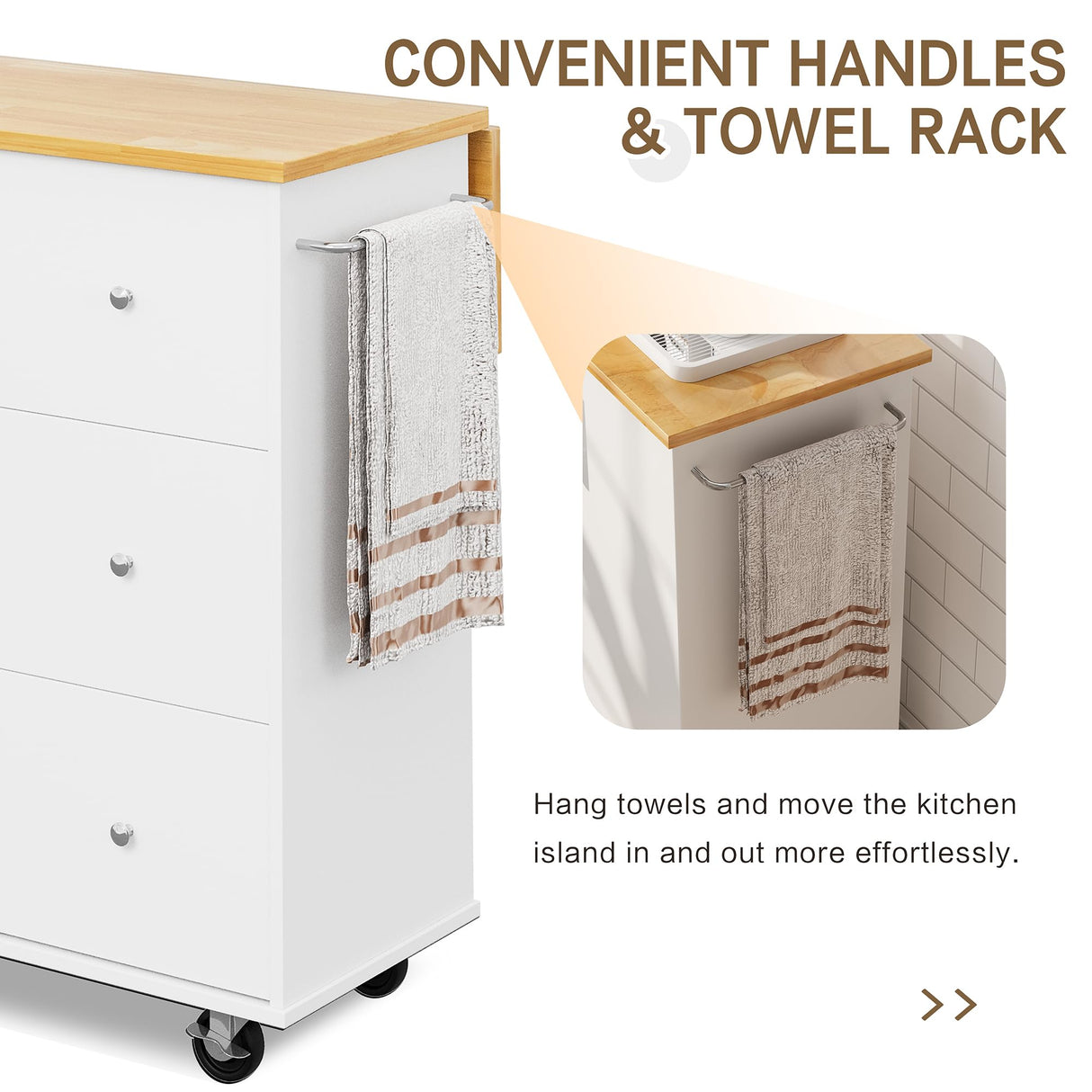 SUNLEI Kitchen Island on Wheels with Storage Cabinet & Foldable Drop Leaf, Rolling Kitchen Table, Cart Handle for Towel Rack, Drop Leaf, Portable Islands for Kitchen (Stylish White, 39.7-INCH) SUNLEI