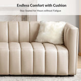 HULALA HOME 83" Genuine Leather Sofa, Sofa Leather for Living Room, 3 Seater Sofa Couch Top Layer Leather Large Sofa Furniture with Channel Tufted Seat Back & Square Arms (Beige) HULALA HOME