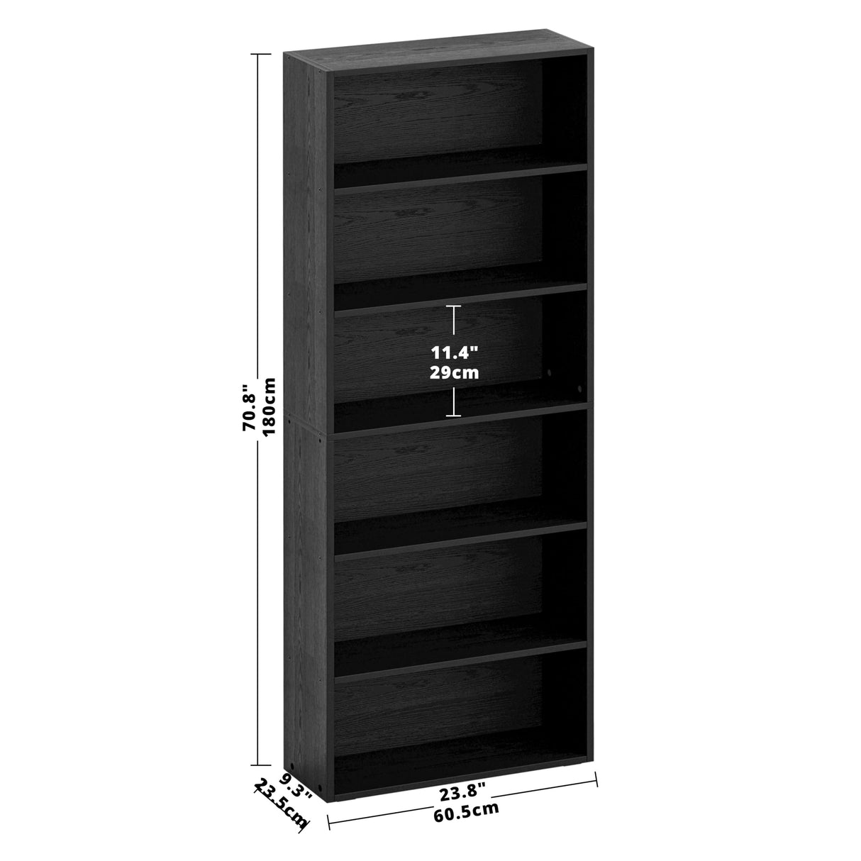 Stunning 6-Tier Vintage Black Bookshelf - Sturdy Storage Solution for Home or Office IRONCK