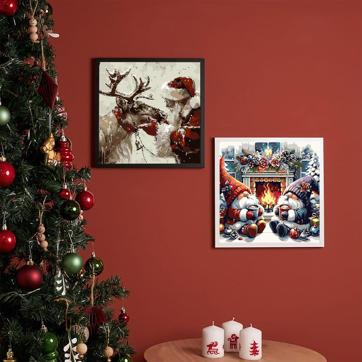 4 Pack Christmas Gnome Paint by Numbers Kit for Adults Beginner,Winter House Elk Easy Painting by Numbers Kits,DIY Truck Oil Painting with Acrylic Paint(with Frame), Home Wall Decor 9.84 x 9.84 in CZYWJMEI