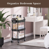 EaseSky Rolling Utility Cart with Drawer 3 Tier, Utility Storage Organizer with Plastic Shelf & Lockable Wheels Multifunctional Storage Cart for Kitchen, Bathroom, Office, Living Room, Black EaseSky