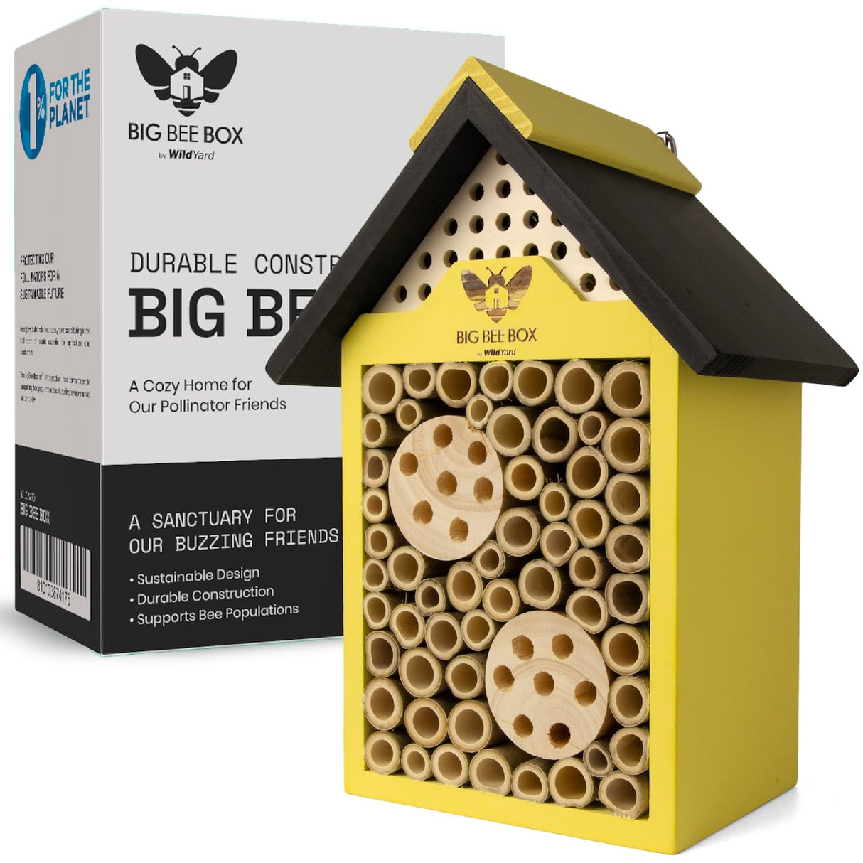 WildYard Bee House - Weather Resistant Natural Wood Construction Mason Bee House - Simple Installation, Bee Box for Power Pollinators, Ideal Bee Houses for The Garden WildYard