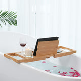 Utoplike Bamboo Bathtub Caddy Tray Bath Tray for Tub, Adjustable Bathroom Bathtub Organizer with Book Tablet Wine Glass Cup Towel Holder (24.5"-37.4") Utoplike