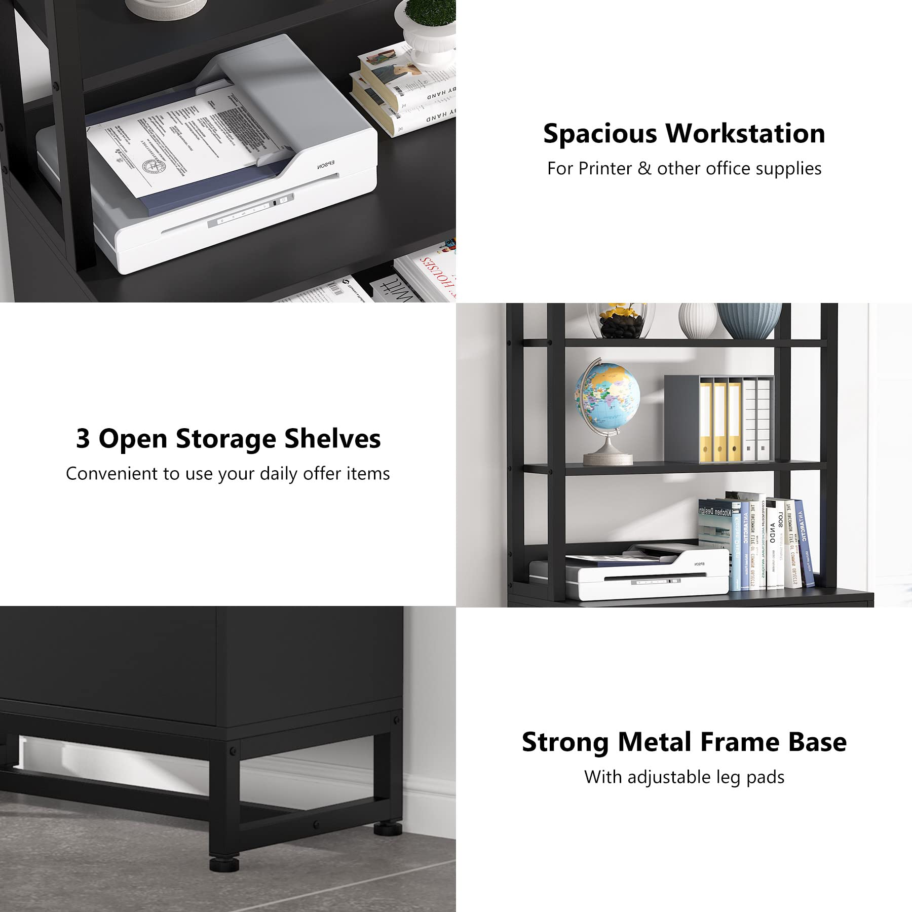 Tribesigns Modern 2 Drawer Vertical File Cabinet with Lock and Open Bookshelf Storage, Black - WoodArtSupply