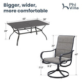PHI VILLA 7 Piece Patio Dining Set for 6, 1 Large Metal Table and 6 Outdoor Dining Chairs with High Back and Padded Textilene, Outdoor Furniture Set for Garden, Yard PHI VILLA