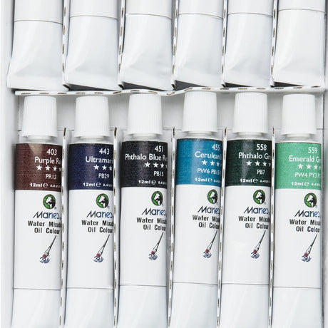 Marie's Water Soluble Oil Color Paint Set - 12ml Tubes - Solvent-Free - Assorted Colors - [Set of 18] Marie's