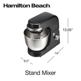 Hamilton Beach Electric Stand Mixer, 4 Quarts, Dough Hook, Flat Beater Attachments, Splash Guard 7 Speeds with Whisk, Black Hamilton Beach