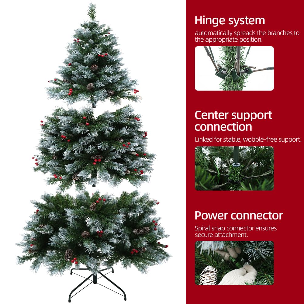 SENNOUL Prelit Christmas Tree with Lights 6ft - Premium Artificial Christmas Tree, with 874 Branch Tips and 250 Warm Lightsm, Support Automatique, Easy Assembly,Perfect Choice for Xmas Decorations SENNOUL