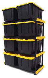 CX Black & Yellow®, Shelving Unit and Heavy Duty Storage Containers, Extremely Durable® (Shelf + 27 Gallon Container (8-Pack) CX