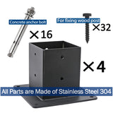 Antsky 4 Pack Stainless Steel Flange Anchor Base for 4x4(Actual Size: 3.5x3.5) Wood Posts/Beams, Deck Railing/Pergola/Gazebo Hardware (Black Finish) Antsky