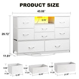 EKNKOZY Dresser TV Stand with 8 Drawers, Dresser TV Stand with LED Lights & Power Outlets, Bedroom Dresser, Chest of Drawers for 55'' Long TV, Wide Fabric Dresser (White) EKNKOZY