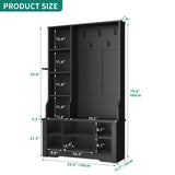 YITAHOME 39" Farmhouse Hall Tree with Entryway Bench, Wood Coat Rack with Storage Shelves, 5 Coat Hooks, 6 Shoe Cubbies w/Adjustable Shelves, Rustic Hall Tree for Entryway Hallway Foyer Narrow, Black YITAHOME