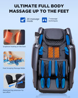 Oversize 4D Massage Chair Full Body Zero Gravity Massage Recliner Chair SL Track O2 Ionizer Motorized Extension Calf Kneading Massage Yoga Stretch Back Heating 20 Modes Space Saving AI Control Glossy CareTech