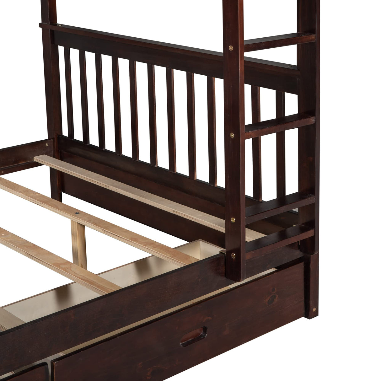 Harper & Bright Designs Full Over Full Bunk Bed with 2 Drawers, Solid Wood Platform Bed with Ladder, Full Length Guardrail and Headboard, No Spring Box Needed, Espresso Harper & Bright Designs