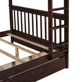 Harper & Bright Designs Full Over Full Bunk Bed with 2 Drawers, Solid Wood Platform Bed with Ladder, Full Length Guardrail and Headboard, No Spring Box Needed, Espresso Harper & Bright Designs