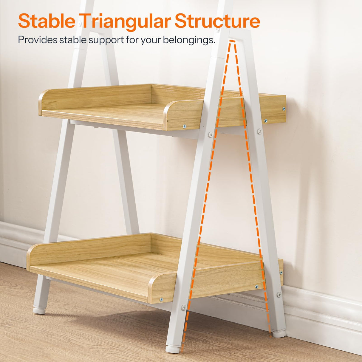 HOOBRO Small Bookcase, Ladder Shelf, 5-Tier Wall-Leaning Shelf, Freestanding Storage Rack, Display Stand, for Living Room, Home Office, Balcony, Bedroom, White and Natural WN151CJ01 HOOBRO