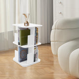 KeruRome 2 Tier Rotating Bookshelf 360 Display Round Floor Standing Revolving Bookcase Storage Rack Book Shelf Organizer for Small Space Bedroom Living Room White KeruRome