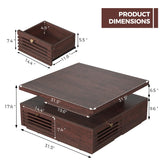 IRONCK Coffee Table with LED Light and Charging Station, 4 Storage Drawers with Grille Design, Square Coffee Table for Living Room Office Reception Room (Walnut) IRONCK