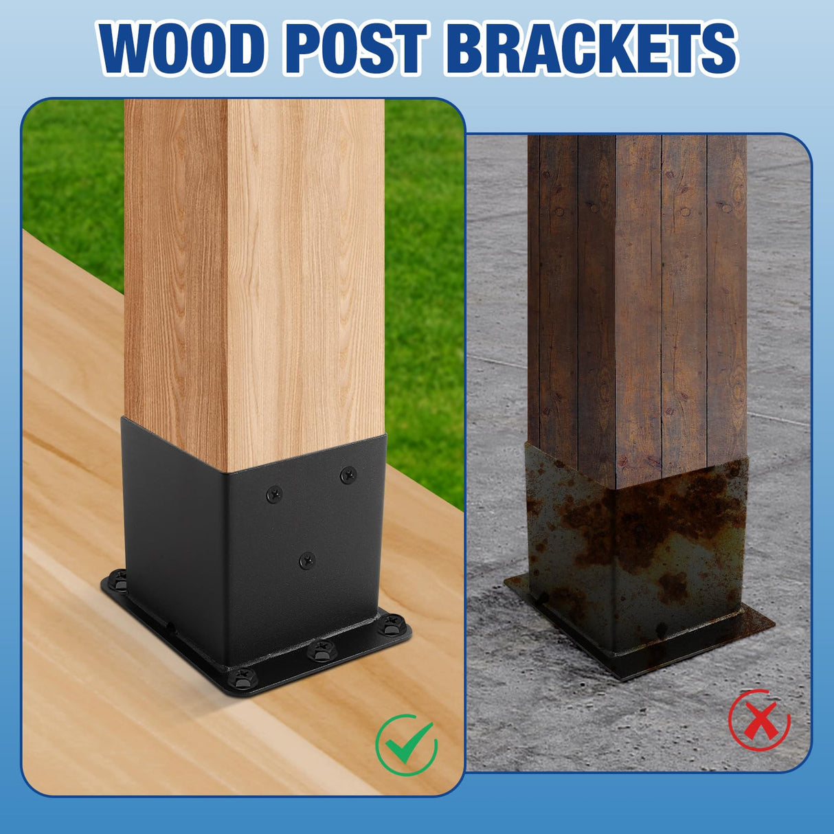 4x4 Post Base, 8 Pcs Post Brackets (Inner Size 3.6"x3.6") Black Powder-Coated Heavy Duty 4x4 Post Bracket for Deck Railing Kits ,Patio Post Anchor Porch, Handrail, Pergola and Mailboxes XIHUWZ