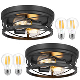 Feanron Farmhouse 2-Light Black Flush Mount Ceiling Light Fixtures, Industrial Vintage Metal Cage Closed to Ceiling Mount Lamp for Hallway Kitchen Bedroom 2 Pack, A19 LED Bulbs Included Feanron