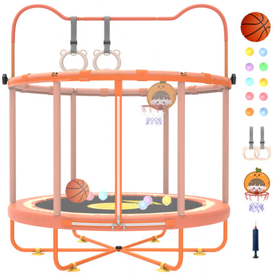 Gardenature 5ft/60'' Toddler Trampoline,Kids Trampoline Indoor&Outdoor for Ages 1-6,Mini Trampolines for Kids with Adjustable Gym Bar,Small Trampolines with Enclosure,Gift for Boys&Girls,Orange