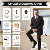 BOJUZIJA Ergonomic Drafting Chair,Standing Computer Desk Chair,Foot Ring,Lumbar Support,Swivel Task Chair - White BOJUZIJA