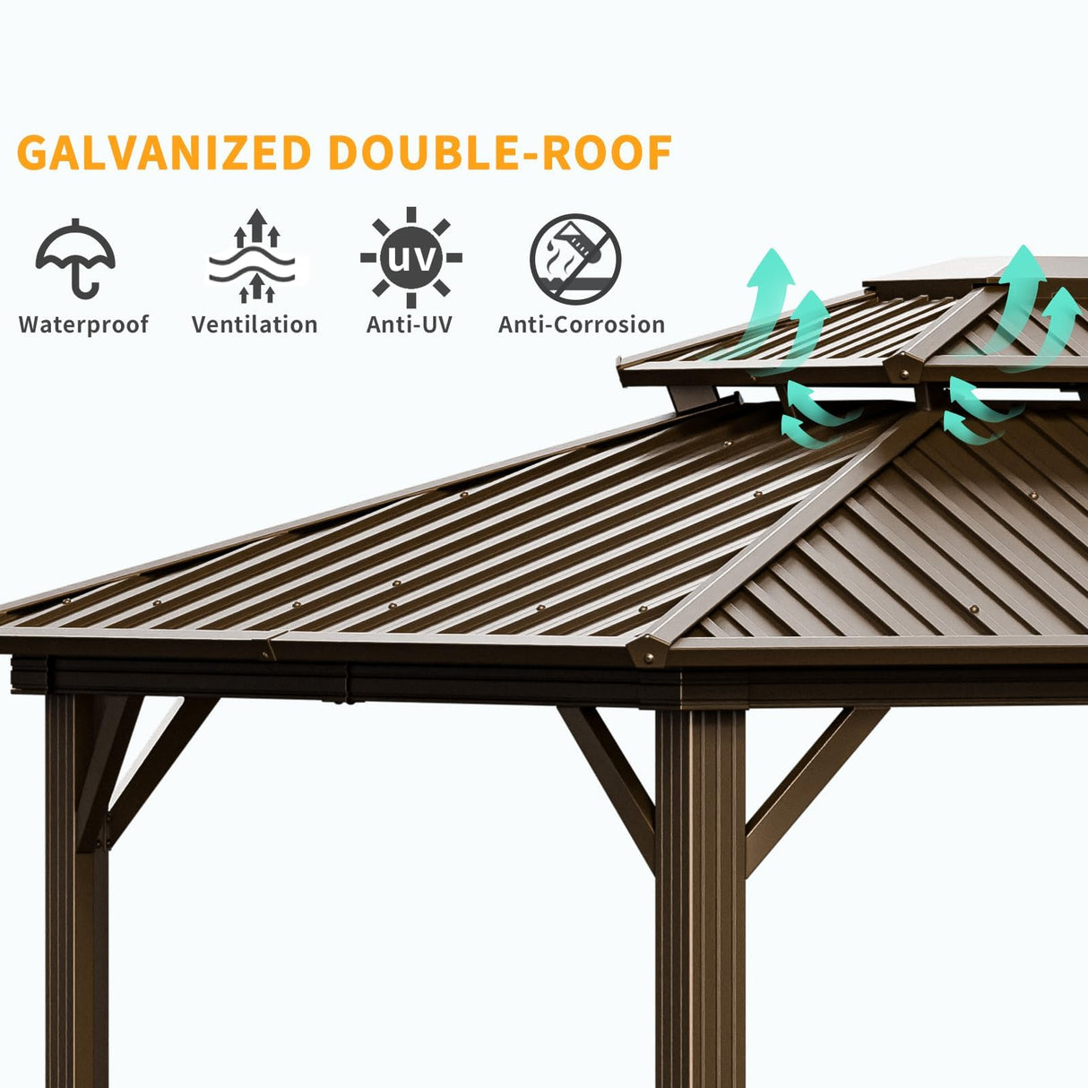 HOTEEL 10x12 Hardtop Gazebo with Heavy Duty Galvanized Steel Double Roof, Aluminum Frame, Flame-Resistant Curtains and Netting, Outdoor Gazebo Permanent Gazebo for Backyard, Brown (Upgraded 2.0) Hoteel