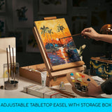 MEEDEN Extra-Large Tabletop Easel, Solid Beech Wood Table Top Easels for Painting Canvas, Sketchbox Easel, Table Art Easel for Adults & Artist, Art Supplies Storage Box,Hold Canvas Up to 28" MEEDEN