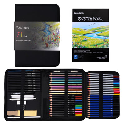 Yucanuva 71Pack Drawing Supplies Sketching Kit,Art Supplies for Adults Artists Beginners,Drawing Kit Sketching Pencils with Sketchbook, Colored Watercolor Metallic Graphite Charcoal Pencils