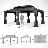 ABCCANOPY 12x20 Hardtop Gazebo - Outdoor Metal Gazebo with Galvanized Steel Roof, Permanent Aluminum Pavilion with Netting and Curtain for Patio, Lawn, Garden (Double Roof, Gray) ABCCANOPY