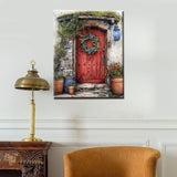 Tucocoo DIY Paint by Number for Adults, Red Wooden Door Painting by Number Kits, Acrylic Easy Paint by Numbers on Canvas, Fairytale Forest Floral Wreath Picture for Home Decor 16x20 Inch (Frameless) Tucocoo