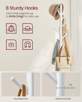 VASAGLE Coat Rack, Free Standing Coat Stand, Hall Coat Tree with 8 Hooks and Storage Shelf, 67.2 Inch Tall, for Coats, Hats, Bags, for Entryway, Hallway, Bedroom, Cloud White URCR040W01 VASAGLE