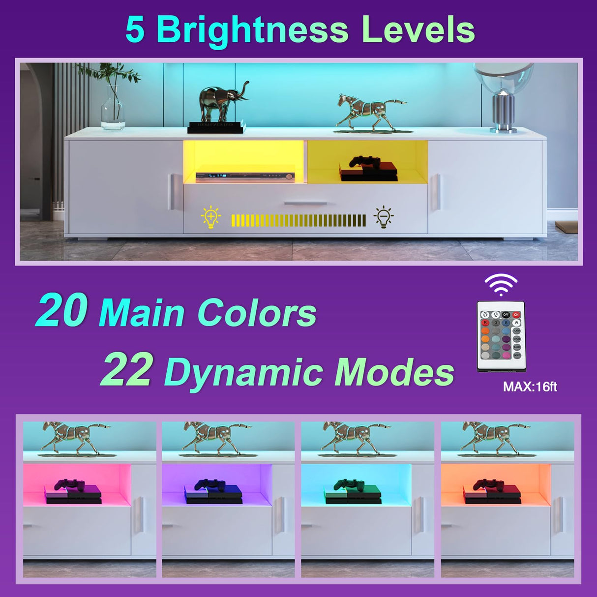 HaiQiwawo LED TV Stand for 75 Inch TV, High Gloss White 75 Inch TV Console Table, Modern Mirrored Entertainment Center with Storage Drawers and Lights for Living Room Gaming Room and Bedroom HaiQiwawo