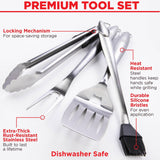 Grilling Accessories - Stainless Steel Heavy Duty Grill Tools Set BBQ Accessories for Outdoor Grill with Spatula, Fork, Brush & Tongs - Grilling Gifts for Men Valentines Day Gifts for Him Alpha Grillers