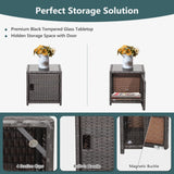 Tangkula 5 Pieces Wicker Patio Furniture Set with Waterproof Cover,Patiojoy Outdoor Cushioned Chairs and Ottoman Set with Single-Door Storage Coffee Table,Space-Saving Tangkula