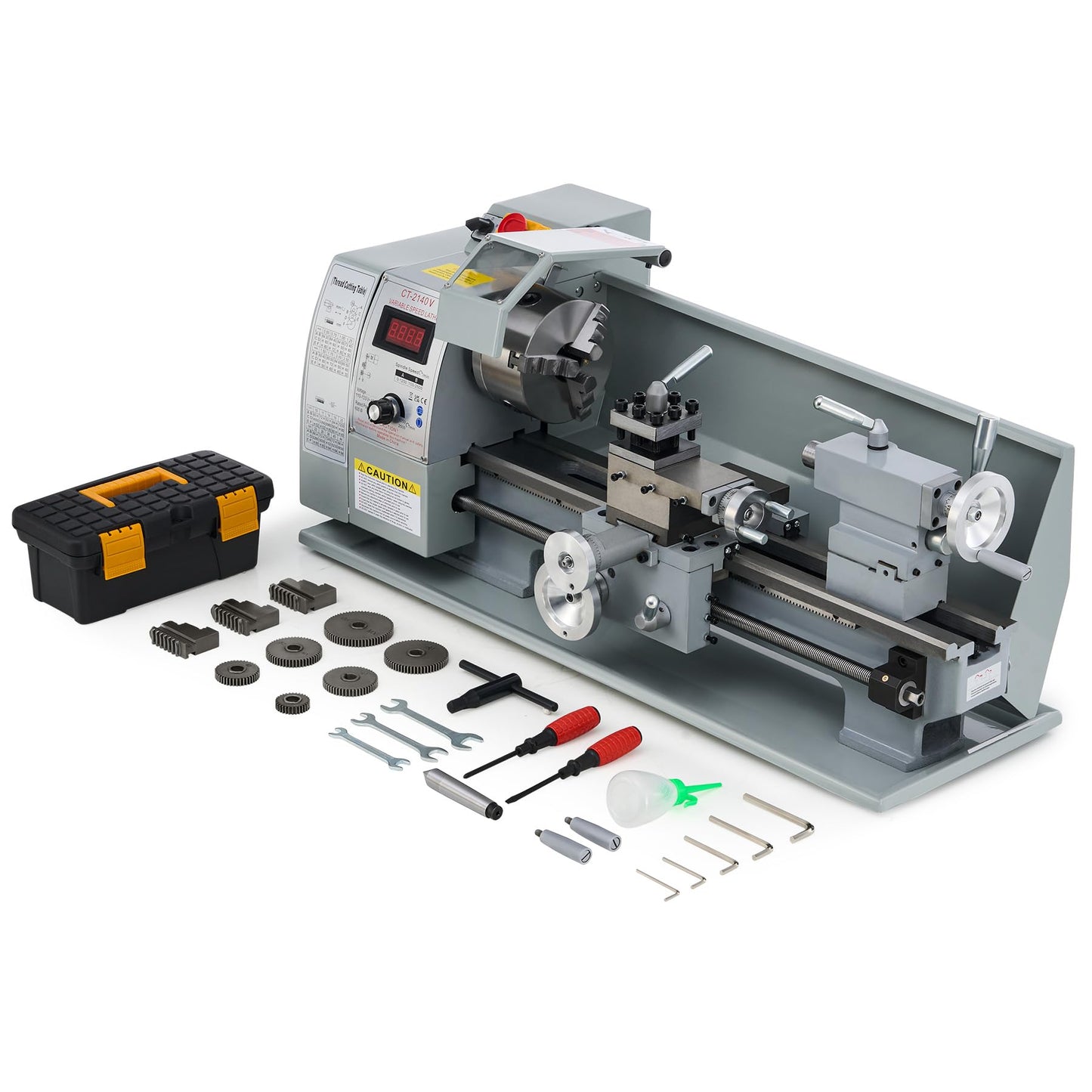 CREWORKS Mini Metal Lathe, 8" x 16" Benchtop Metal Lathe with 3 Jaw Chuck and 2500rpm Max. Spindle Speed, 750W Metalworking Machine with LCD Display, Metal Lathe Machine for Threading Turning Drilling