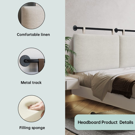 BSHOMGI King Headboard, Wall Mounted Headboards for Bed with Linen Upholstery Hanging Headboard for Bedroom Thanksgiving Day, Christmas for Family(Beige, King) BSHOMGI