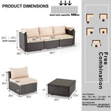 HOMREST 6 Pieces Patio Furniture Sets, Rattan Daybed with Retractable Canopy, Outdoor Sectional Sofa Set with Adjustable Backrest, Chaise Chair Sunbed for Garden Poolside Backyard (Khaki) HOMREST