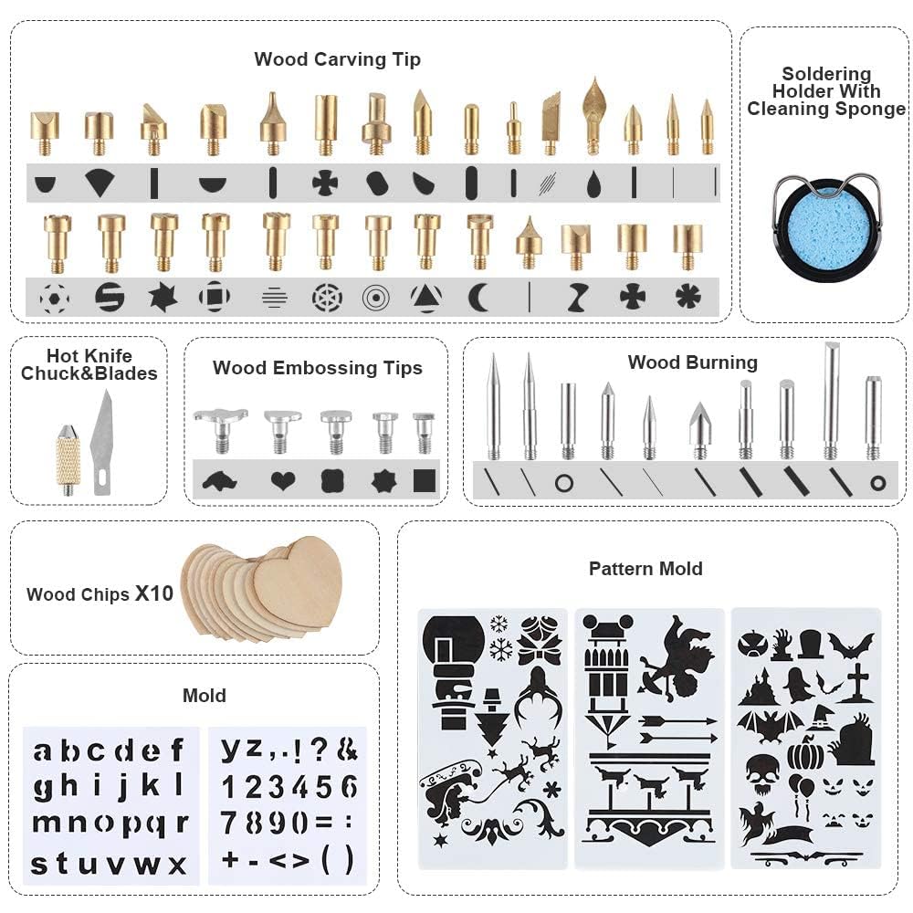 OUXi Wood Burning Kit, 110Pcs Pyrography Wood Burner Pen with Adjustable Temperature 200-480℃ Switch, Wood Burner Tool for Embossing, Carving, Engraving, Soldering Tips, Color Pencils, Carryi - WoodArtSupply